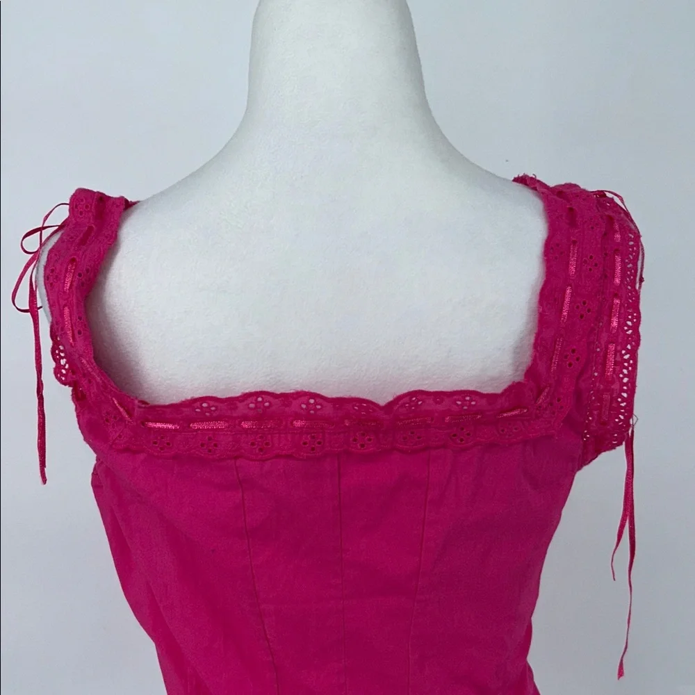 Guess Women’s Y2K Pink Lace Trim Button Front Corset Cami Top Stretch Size M - Picture 7 of 11
